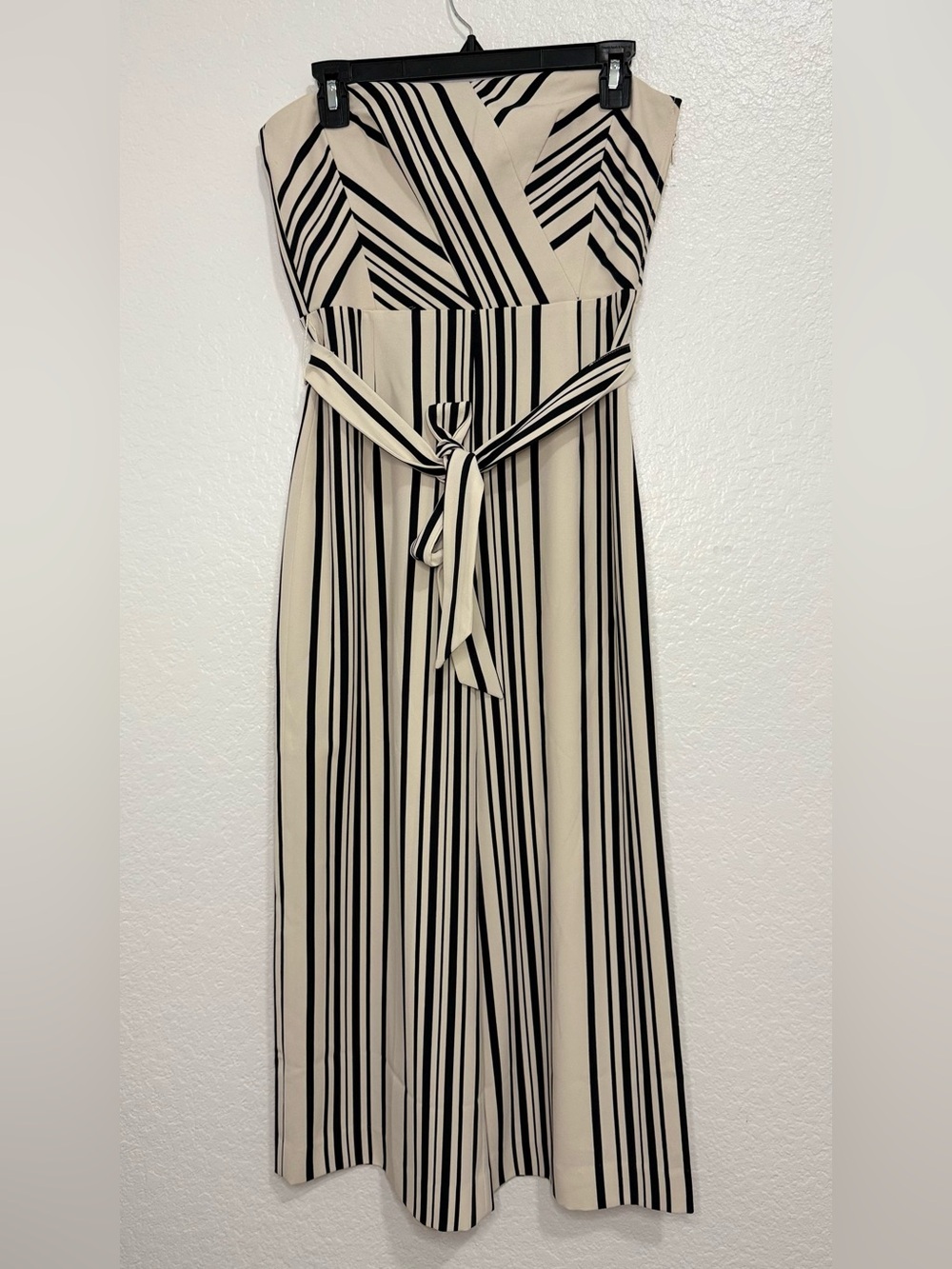 H&M Strapless Striped Wide-Leg Jumpsuit - Art Deco Geometric Print - Size 4